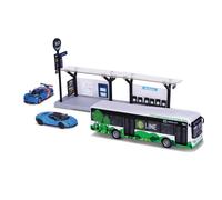 BBURAGO 1/64 - Transporte público - Playset City Bus + Station + 2 vehículos, Color Azul o Verde