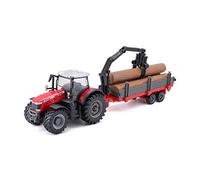 Bburago B18-31659 Massey FERGUSSON 8740S Tractor con Remolque de Troncos 10 cm, Rojo