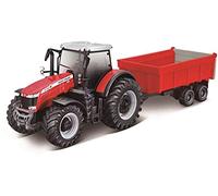 Bburago B18-31662 Massey FERGUSSON 8740S Tractor con Remolque 10 cm, Rojo