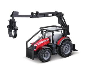 Bburago B18-31671 Massey FERGUSSON 8740S Tractor con Cargador Frontal y 3 Troncos