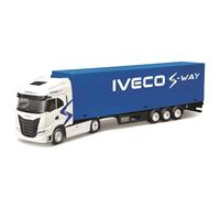 Bburago - Camión con Remolque IVECO S-Way 1:43, vehículo diecast Blanco y Azul, Modelo estático detallado con Remolque, Licencia Oficial IVECO, Edad Recomendada 3+ años