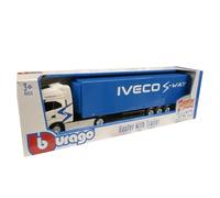 Bburago - Camión con Remolque IVECO S-Way 1:43, vehículo diecast Blanco y Azul, Modelo estático detallado con Remolque, Licencia Oficial IVECO, Edad Recomendada 3+ años