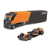 BBurago Set Diecast 1:43 Camión Mercedes con McLaren MCL38 (2024) #4 Norris, remolque detallado