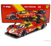 Bburago - Ferrari 499P LMH 24H Le Mans Champion 2024#50 Escala 1:18, Réplica Diecast Ganadora, Puertas Abatibles y Dirección, Licencia Ferrari, Edad 14+ Años