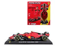 Bburago - Ferrari SF23 F1 2023#Sainz - Kit de Montaje con Casco y Soporte - Coche Miniatura de colección de Metal a Escala 1/24 - Modelo reducido Oficial Fórmula 1 Temporada 2023 - Edición