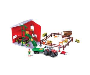 Bburago Juego Estable para Caballos de Farmland 1:43 con Tractor Massey Ferguson | Die-Cast Farm Vehicle & Playset | Kids Farm Toy Set | Edad 3+