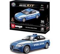 KIT DE MODELO DE COCHE ESTÁTICO BURAGO ALFA ROMEO GIULIA POLICÍA 2016 AZUL BL...