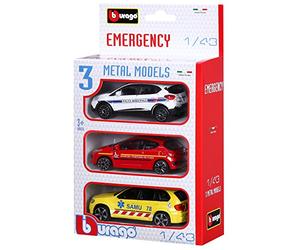 Bburago Maisto France - 30009 - Street Fire - Fuerzas de emergencia de Francia - Escala 1:43 - Pack aleatorio de 3 vehículos , color/modelo surtido