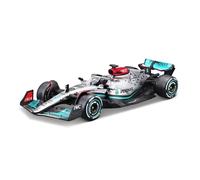 Bburago Mercedes AMG Petronas F1 Team W13 (2022): Modelo de Coche a Escala 1:43, n.º 63, George Russel, con Conductor, Carcasa Dura, Plata (18-38066R)