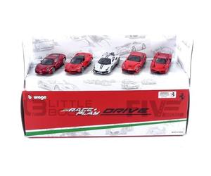 Bburago - Pack de Regalo 5 Ferrari Drives - 5 Modelos realistas de Coches icónicos Que miden 3" Pulgadas, Licencia Oficial Ferrari, Edad Recomendada 3+ años