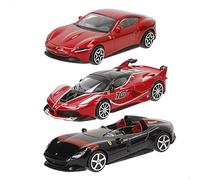 Burago Pack de 3 Coches Ferrari a Escala 1:43, Modelos Surtidos, Envío Aleatorio, Carrocería de Metal, Detalles realistas, Incluye vehículos en Rojo y Negro, Recomendado a Partir de 3 años