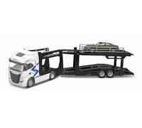 Bburago - Remolcador IVECO S-Way con Remolque y Audi E-Tron GT 1:43, vehículo diecast Azul Metalizado, Modelo estático detallado con Licencia Oficial IVECO y Audi, Edad Recomendada 3+ años