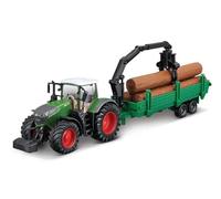 Bburago Tractor Fendt 1050 Vario con camión de Madera: Tractor de Juguete con Volante de inercia, Agarre de Madera móvil, Cabina de Conductor Desmontable, a Partir de 3 años, Verde (18-31677)
