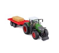 Bburago Tractor FENDT 1050 Vario Fundido a presión con Remolque Bale de Trabajo, réplica Detallada de Juguete Coleccionable