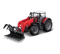 Bburago Tractor Massey FERGUSSON 8740S Fundido a presión con Cargador Frontal de Trabajo y agarrador - réplica de Juguete Coleccionable Modelo Escala 1:50