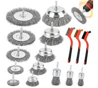 BBWELL 19PCS Cepillo de Alambre para Taladro,Juego de Cepillos de Alambre de Acero,6.35 Mm Metalico Limpieza,Cepillos Metálicos en Acero Decapante Madera y Metal,Profesionales para Pulir y Lijar