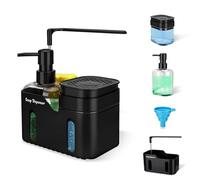 BBWELL Dispensador de Jabón para Cocina,Dosificador Jabon 4 en 1 con dosificador para jabón de Manos y lavavajillas,Embudo,Soporte para Esponja y Barra para paños,provisto de Base Antideslizante