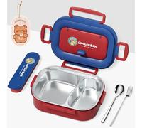 BBWELL Fiambrera De Acero Inoxidable,Fiambrera Campus,Bento Box para Niños,Lonchera con Compartimento y Tenedor, con Cierre de Clip, De Fugas 1200ml,Para Adultos Y Niños