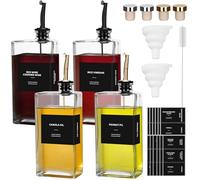 BBWELL juego de botellas y aceite de 4 latas de 500 ml, aceite de oliva con vertedor, dispensador de vinagre, botellas de cristal, etiquetas impermeables