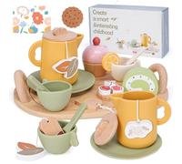 BBWELL Juego de Té Infantil,Juego de Té para Niños de Madera,Juegos de Té para Niñoses,Montessori Utensilios de rol para Niñoses,Juegos de Té Madera,Regalo para Niñas Niños Mayores de 3+ Años