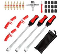 BBWELL Neumáticos De Palanca De Neumáticos,28 Pcs Desmontadores De Neumático Kits,Cuchara de neumáticos,3 Palancas para Neumáticos, 12 Tapones de Válvula para Neumáticos de Moto/Bicicleta/Coche