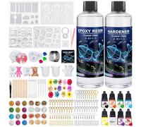 BBWELL Resina Epoxi Manualidades Kit para Hacer llaveros,Kit de Resina Epoxi,Kit Resina Epoxi Transparente,con Moldes de Silicona, Resina y el Endurecedor, Pigmentos, Pan de Oro, Lentejuelas