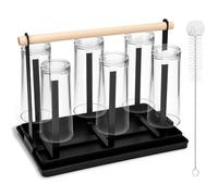 BBWELL Soporte para Botellas, Escurridor de Botellas Estable con Mango de Madera y Cepillo Limpiador,Incluye Bandeja de Goteo Negra extraíble,Soporte para Tazas para Botellas/Tazas de café