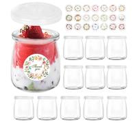 BBWELL Tarros de Yogur Transparentes con Tapa de 150 ml (Pack de 12) - Tarros de yogur con tapa, para pudding-yogur, tarros de cristal para conservas de tulipanes, mermeladas, jaleas, miel, postres