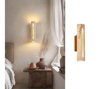 BBWO Aplique De Pared De Travertino Amarillo Aplique De Pared De Madera Vintage Pantalla De Piedra Cilíndrica Doble Base G9 Estilo Wabi-sabi Ideal Para Dormitorio Salón Pasillo Corredor(2 piece)