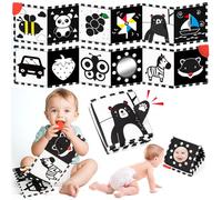 BBWOO contraste libro bebé, blanco y negro juguete bebé, tarjetas de contraste bebé juguete 0 6 meses con anillo de dentición, regalos recién nacidos nacimiento niño niña