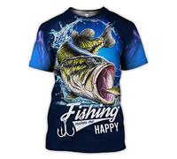 BBYOUTH Camisas De Pesca De Bajo 3D para Hombres, Camuflaje De Pescado De Peces Impresión Animal Arte De Verano Manga Corta Harajuku Camiseta,Fishing Happy,S