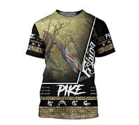 BBYOUTH Camisas de Pesca de Bajo 3D para Hombres Clásico Verano Peces Reaper Carpa Cazador Animal Arte Impresión Camuflaje Manga Corta T-Shirt,Pike Fishing,L