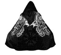 BBYOUTH Capa de Longitud Media Hombre Forro Imitaciónde Cachemira Capucha con Bolsillo, Estilo Medieval Motero Otoño Invierno,Raven and Wolf,3XL