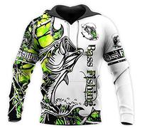 BBYOUTH Coloridas Camisas de Pesca de Bajo 3D Sudadera Manga Larga Jersey con Cordón Unisex con Bolsillo de Canguro,Bass Fishing,L