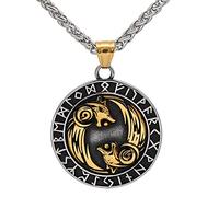 BBYOUTH Geri Y Freki Wolf Rune Collar Acero Inoxidable Oro Plata Helm of Awe Colgante Amuleto Nórdico Regalo con Bolsa de Joyería Valknut