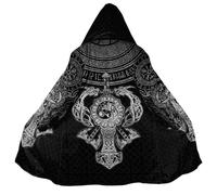 BBYOUTH Vikingo De Longitud Media Capa con Capucha Faux Sherpa Cálida para el Invierno Impresa en 3D Mjölnir Runa Lobo Cosplay Abrigo,Black White,4XL