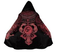 BBYOUTH Vikingo De Longitud Media Capa con Capucha Faux Sherpa Cálida para el Invierno Impresa en 3D Mjölnir Runa Lobo Cosplay Abrigo,Black Red,4XL