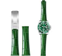 BBZ 20MM Genuine Piel Watch Correa Compatible con Rolex Yatch Master Submariner Daytona Black Green Alligator Pattern Watch Strap