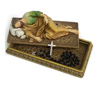 BC Catholic Sleeping St.Joseph Statue, with Case Base, Patron Saint Religious Figure Gift, Holder for Rosary, Inspirational Home Decor 8.8 Inches L, Handmade by Buildclassic (Full Color)