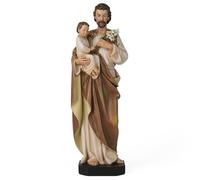 BC - Estatua católica de San José y el Niño Jesús, Figura de Santo católico, Regalo religioso para el día del Padre, decoración inspiradora del hogar Interior, 10 Pulgadas de Alto, Pintada a Mano por