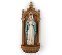 BC - Estatua católica del corazón de María, Placa de Pared con Fuente de Agua bendita de la Virgen María, decoración inspiradora para el hogar, Regalo religioso de 9 Pulgadas de Alto, Escultura