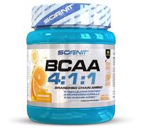 BCAA 4:1:1 | 500 g | Aminoácidos ramificados en polvo con sabor | BCAA en polvo con sabor | Leucina, isoleucina y valina 4:1:1 | Aminoácidos BCAA 4:1:1 en polvo con sabor (Naranja)