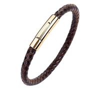 BCATTAW Pulsera Cuero Hombre,Pulsera De Cuero Marrón para Hombre con Cierre Diseño De Lujo Sencillo Pulseras con Cierre Brazalete Punk Trenzado Hecho A Mano Joyería Regalo Marrón Dorado 19 Cm