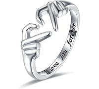 Bcenoilua Anillo Abrazo de Plata de Ley 925 para Mujer Anillos de Promesa Ajustables para Parejas Anillo de Abrazo Manos Abierto para Mujeres y Hombres Regalo Joyería Personalizada para Esposa Novia