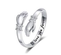 Bcenoilua Anillo Abrazo de Plata de Ley 925 para Mujer Anillos de Promesa Ajustables para Parejas Anillo de Abrazo Manos Abierto para Mujeres y Hombres Regalo Joyería Personalizada para Esposa Novia