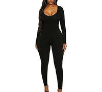 Bcenoilua Mono de Yoga para Mujer Manga Larga Mono Deportivo Romper Sexy Largo Jumpsuit con Cuello U Ajustado Elásticos de Una Pieza Bodycon Ropa para Fitness Yoga Gimnasio
