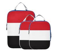 BCFHRGT Bolsa de viaje plegable de 3 piezas de poliéster, bolsas de viaje para ropa, bandera de la República de Yemen, color negro y rojo, juego de 3