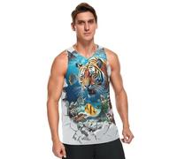 BCFHRGT Camiseta sin mangas 3D con diseño de tigres de animales submarinos de secado rápido para hombre, camisetas sin mangas casuales para la playa, Tigres animales agrietados 3D bajo el agua, Large