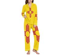 BCFHRGT Conjunto de dormir con cuello para mujer con bandera de Nuevo México, Bandera de Nuevo México, XXL