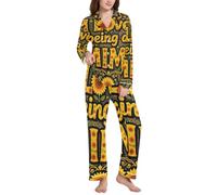 BCFHRGT Conjunto de pijama con solapa para mujer, diseño de abeja y girasol, suave, elegante, con texto en inglés "I Love Being A Mimi", I Love Being a Mimi Girasol Bee Día de la Madre, S